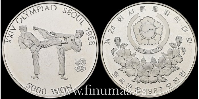 COREA DEL SUR - K-066  5.000 Won 1987 PROOF PLATA