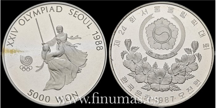 COREA DEL SUR - K-067  5.000 Won 1987 PROOF PLATA