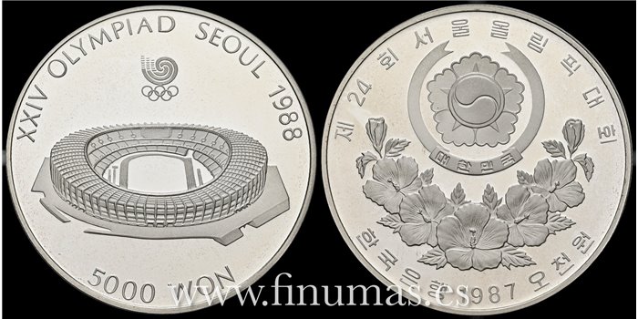 COREA DEL SUR - K-060  5.000 Won 1987 PROOF PLATA