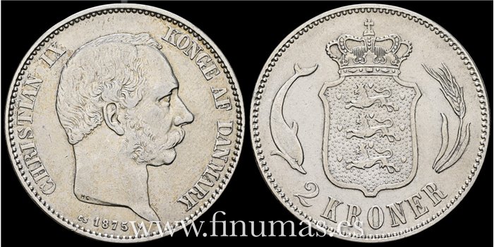DINAMARCA K-798 - 2 KRONER 1875 MBC+ Plata