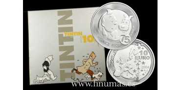 BELGIUM - K-236 - 10 EURO 2004 75th Anniv. TINTIN PROOF - silver