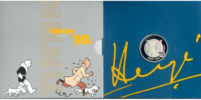 BELGIUM - K-236 - 10 EURO 2004 75th Anniv. TINTIN PROOF - silver