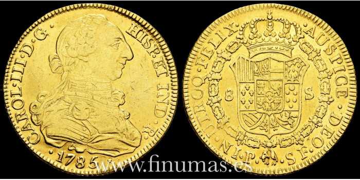 Cy12165.- Carlos III 8 Escudos 1785 Popayan S.F. EBC. R.B.O - Gold