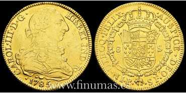 Cy12165.- Carlos III  8 Escudos 1785 Popayan S.F. EBC. R.B.O - Oro
