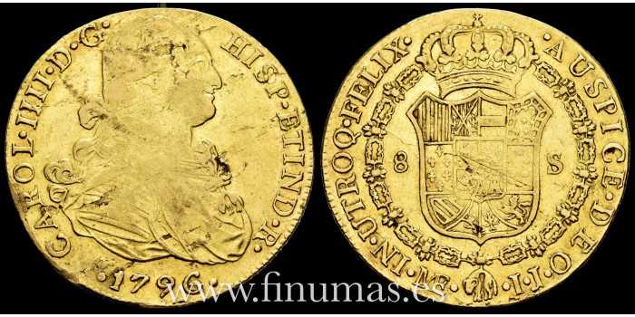 Cy13677.- Carlos IV 8 Escudos 1796 Lima I.J. EBC-.   - ORO