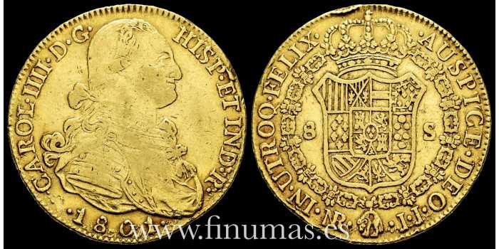 Cy13714.- Carlos IV 8 Escudos 1801 Nuevo Reino J.J. MBC  - ORO