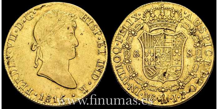 Cy15550.- Fernando VII 8 Escudos 1815 Lima M.E. MBC  - ORO