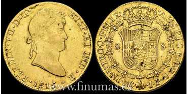 Cy15550.- Fernando VII 8 Escudos 1815 Lima M.E. MBC  - ORO