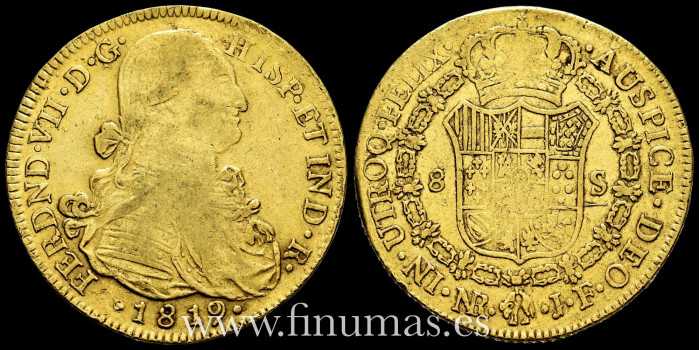 Cy15596.- Fernando VII 8 Escudos 1819 Nuevo Reino J.F. MBC-  ORO