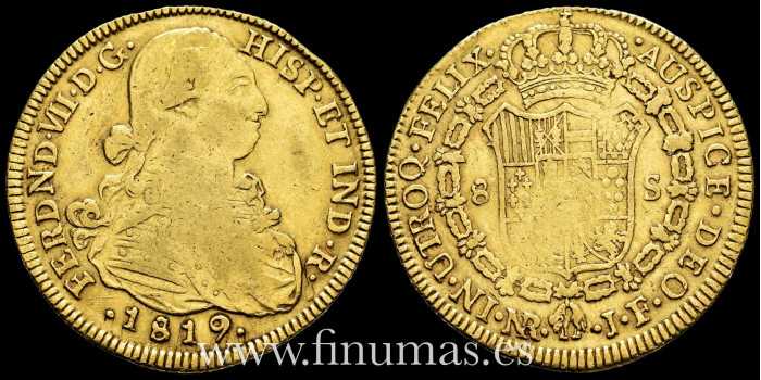 Cy15596.1.- Fernando VII 8 Escudos 1819 Nuevo Reino J.F. MBC-  ORO