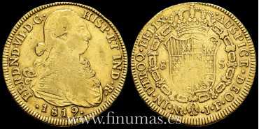 Cy15596.1.- Fernando VII 8 Escudos 1819 Nuevo Reino J.F. MBC-  ORO