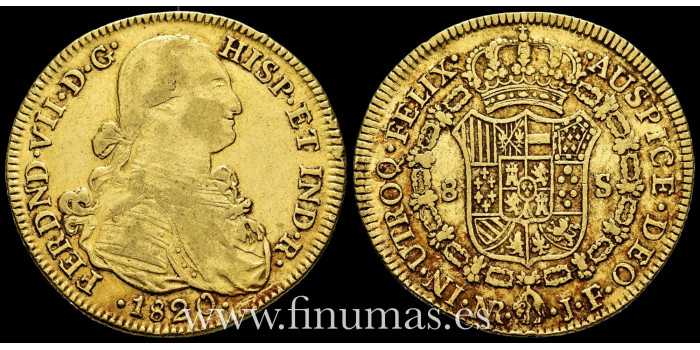 Cy15602.- Fernando VII 8 Escudos 1820 Nuevo Reino J.F. MBC+  ORO