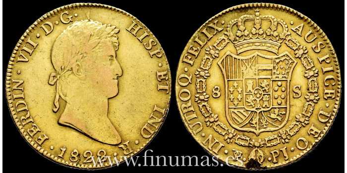 Cy15612.- Fernando VII 8 Escudos 1822 Potosí P.J. MBC  - ORO