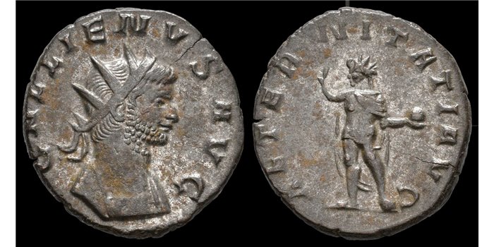 GALIENO DENARIO ANTONINIANO 253-268 d.c. - SOL ESTANTE Y GLOBO
