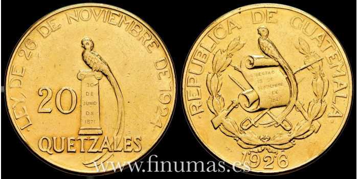 GUATEMALA - K-246 - 20 QUETZAL 1926 - MBC. GOLD