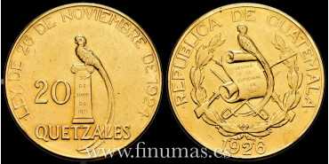 GUATEMALA - K-246 - 20 QUETZAL 1926 - MBC. GOLD