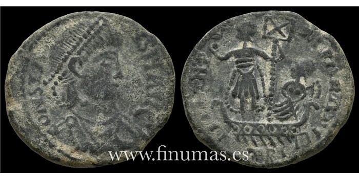CONSTANCIO II  FOLLIS  emperador en galera   324-337d.C. 