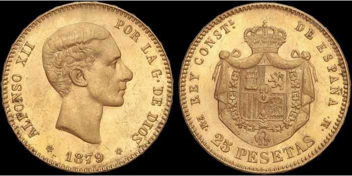 Cy16605K.- ALFONSO XII - 25 Pesetas oro 1879 (18-79) EMM.  SC-