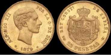 Cy16605K.- ALFONSO XII - 25 Pesetas gold 1879 (18-79) EMM.  SC-