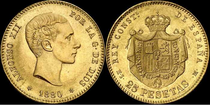 Cy16606J.- ALFONSO XII - 25 Pesetas oro 1880 (18-80) MSM. SC-