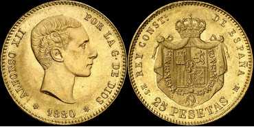 Cy16606J.- ALFONSO XII - 25 Pesetas gold 1880 (18-80) MSM. SC-