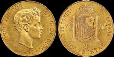 Cy16714.J.- ALFONSO XIII 100 pts 1897 *18-97 Madrid. SC-. GOLD