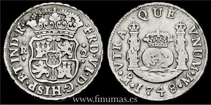 Cy09668.- FERNANDO VI - 2 Reales 1748 Mexico M - MBC-