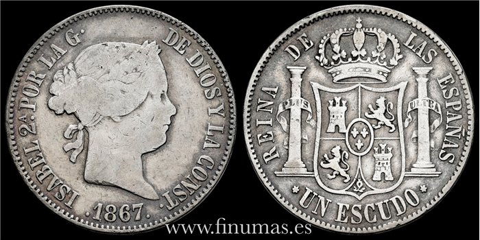 Cy16242.- ISABEL II - 1 Escudo 1867 Madrid- RC