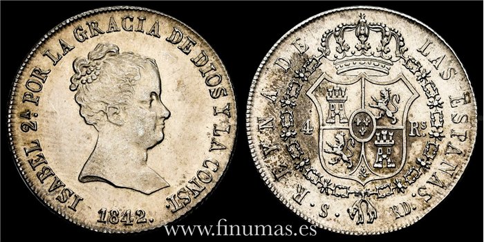 Cy16097.- ISABEL II - 4 Reales 1842 Sevilla RD - SC