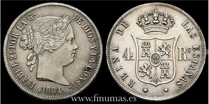 Cy16158.- ISABEL II - 4 Reales 1864 Madrid - MBC