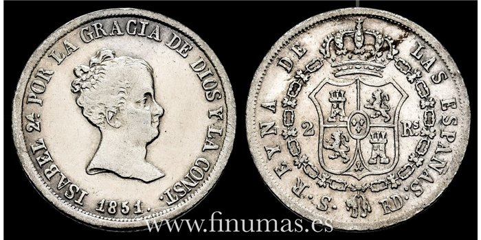 Cy16001.- ISABEL II - 2 Real 1851 Sevilla RD - MBC