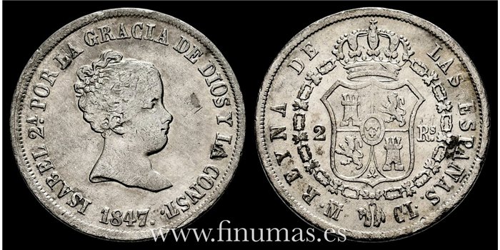 Cy15991.- ISABEL II - 2 Real 1847 Madrid CL - MBC-
