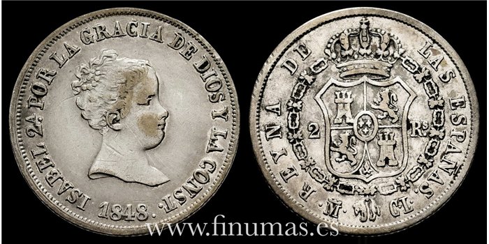 Cy15992.- ISABEL II - 2 Real 1848 Madrid CL - MBC+