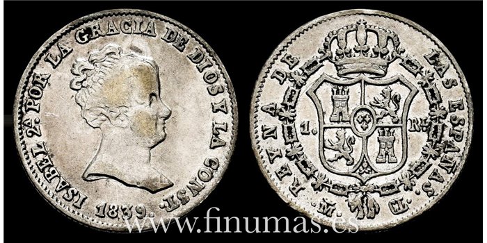 Cy15894.- ISABEL II - 1 Real 1839 Madrid CL - MBC