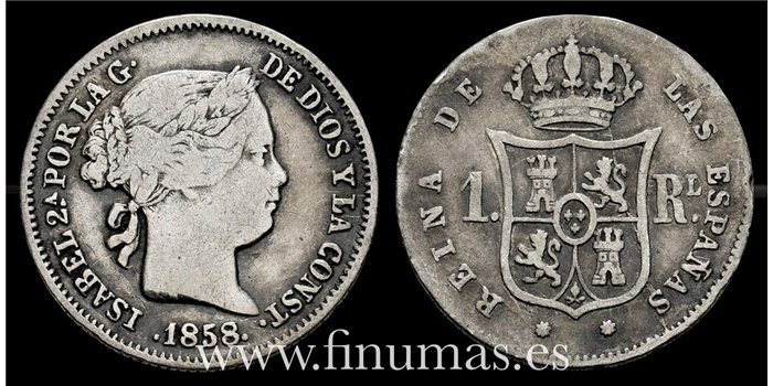 Cy15932.- ISABEL II - 1 Real 1858 Barcelona - BC