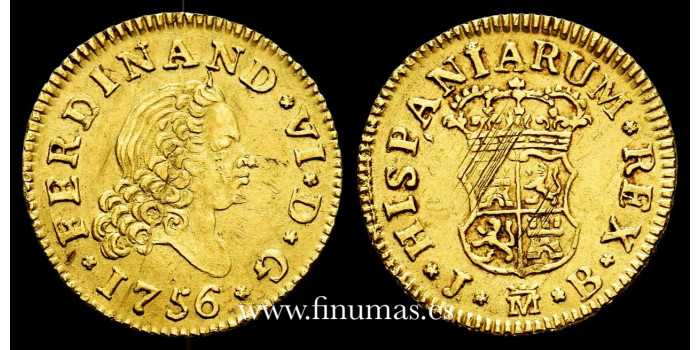 Cy09940.2.- FERNANDO VI 1/2 ESCUDO 1756 MADRID J.B. TIPO I