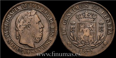 Cy16541.-  CARLOS VII 10 Centimos 1875 Oñate MBC