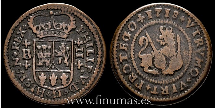 Cy07529.-  FELIPE V - 2 Maravedís 1718 Barcelona - MBC
