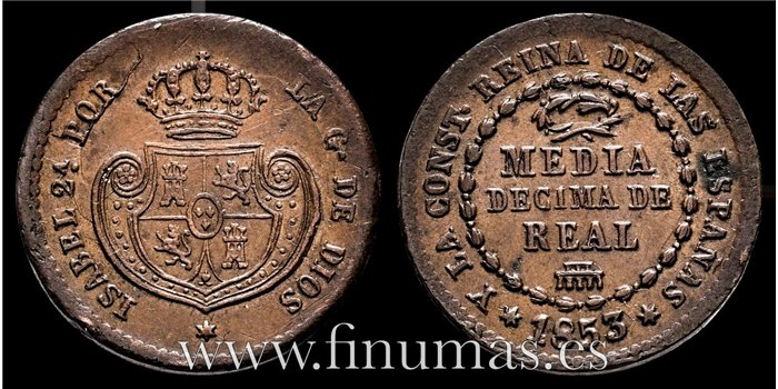 Cy15631.- ISABEL II - 1/2 Decima de real 1853 Segovia - MBC