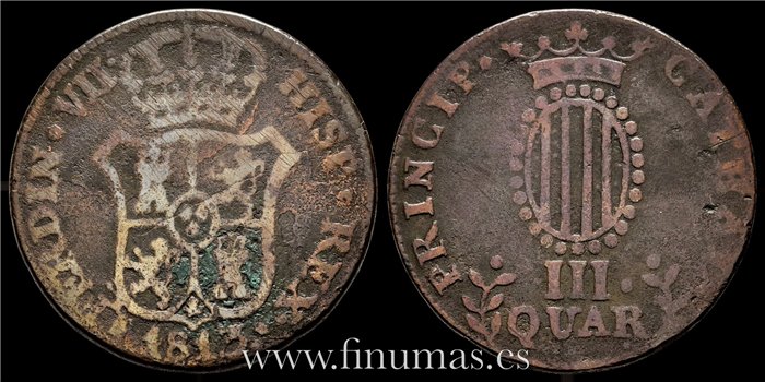 Cy13999.- FERNANDO VII -3 Cuartos 1813 Cataluña - RC