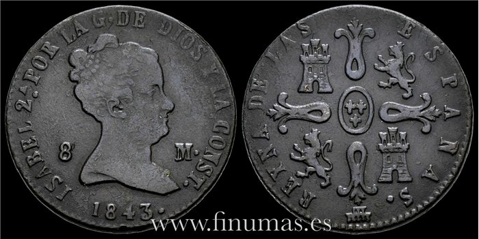 Cy15825.- ISABEL II -  8 Maravedis 1843 Segovia - MBC