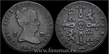 Cy15825.- ISABEL II -  8 Maravedis 1843 Segovia - MBC