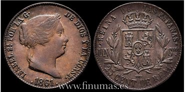 Cy15780.- ISABEL II - 25 Centimo de real 1861 Segovia - EBC-