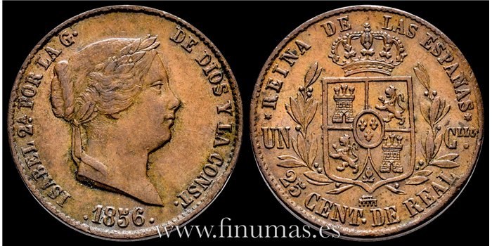 Cy15773.- ISABEL II - 25 Centimo de real 1856 Segovia - MBC+