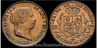 Cy15773.- ISABEL II - 25 Centimo de real 1856 Segovia - MBC+