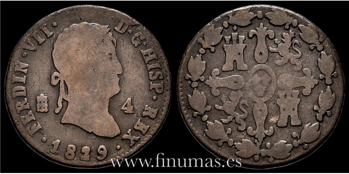 Cy14014.- FERNANDO VII -4 Maravedis 1819 Segovia - BC