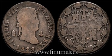 Cy14014.- FERNANDO VII -4 Maravedis 1819 Segovia - BC