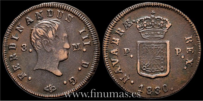 Cy13988.- FERNANDO VII -3 Maravedis 1830 Pamplona - MBC