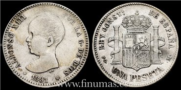 Cy16672E.-  ALFONSO XIII 1 Peseta 1891 (--91) PGM- MBC-
