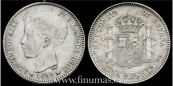 Cy16676H.-  ALFONSO XIII 1 Peseta 1899 (18-99) PGV- EBC-